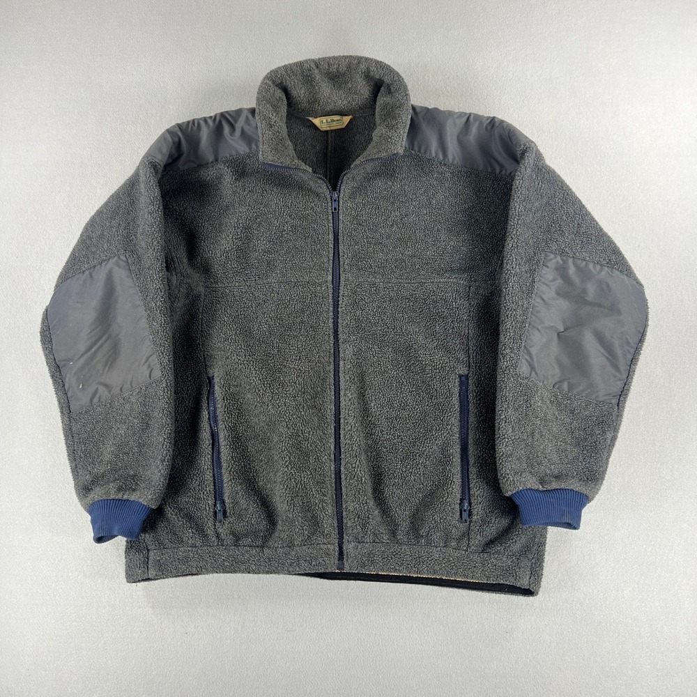 Vintage 90s L.L.Bean Fleece Jacket Gray Full Zip Mens Size XL Made In USA